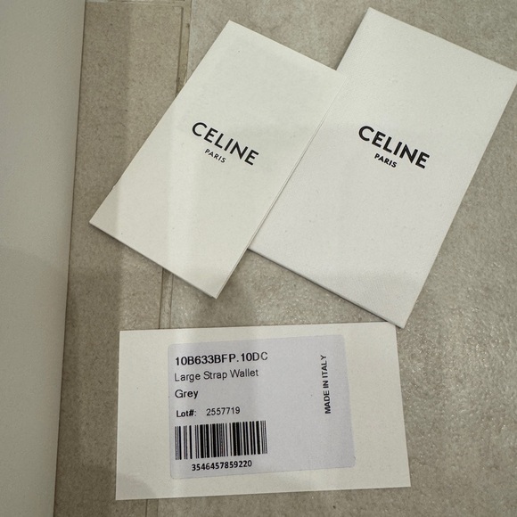 Celine Long Strap Leather Grained Calfskin Wallet Pebble Gray w Box & Tag $900 - Picture 4 of 8